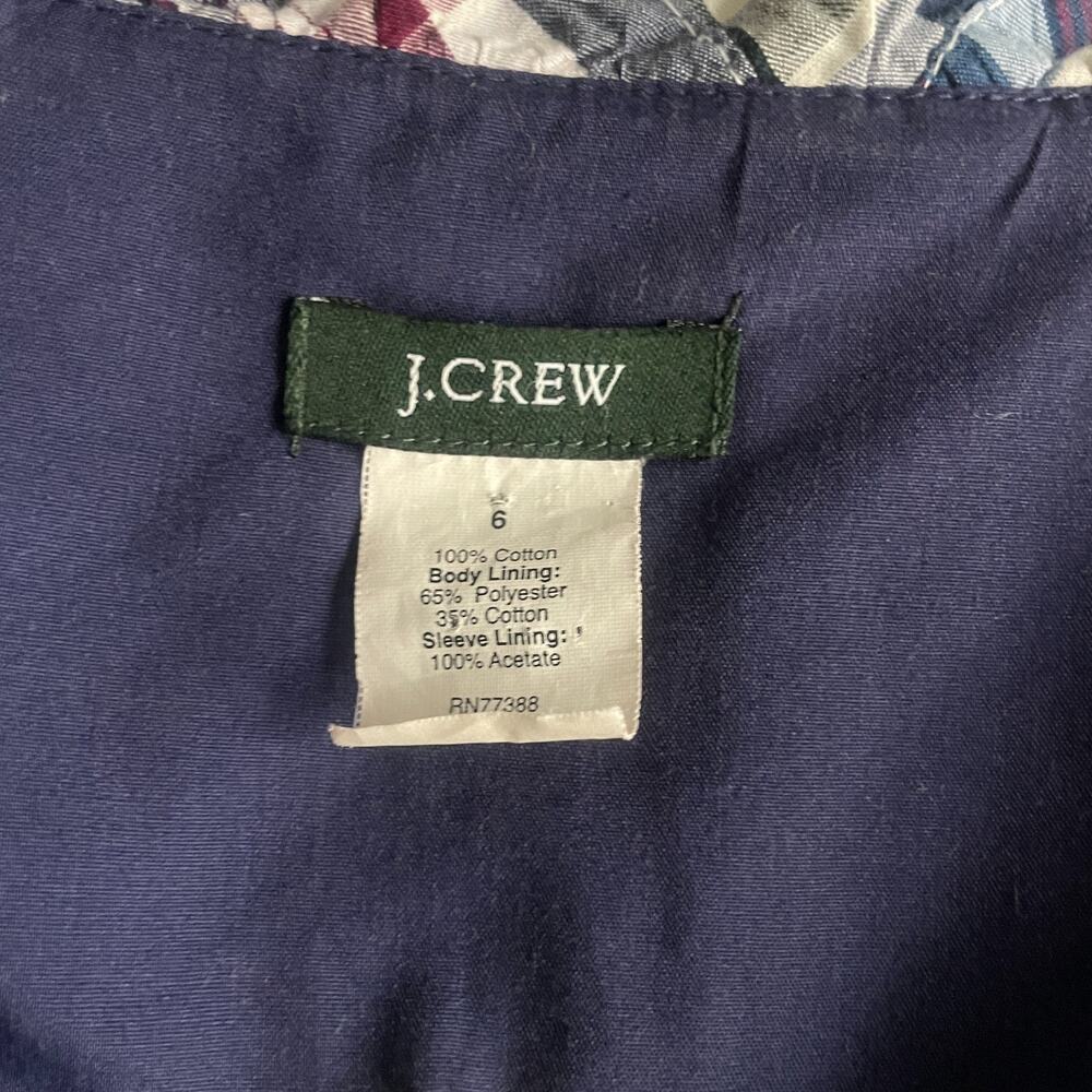 90s J. Crew Women's 6 Rainbow Madras Plaid Ruffled Swing 1/4 Sleeve Jacket - Picture 8 of 9